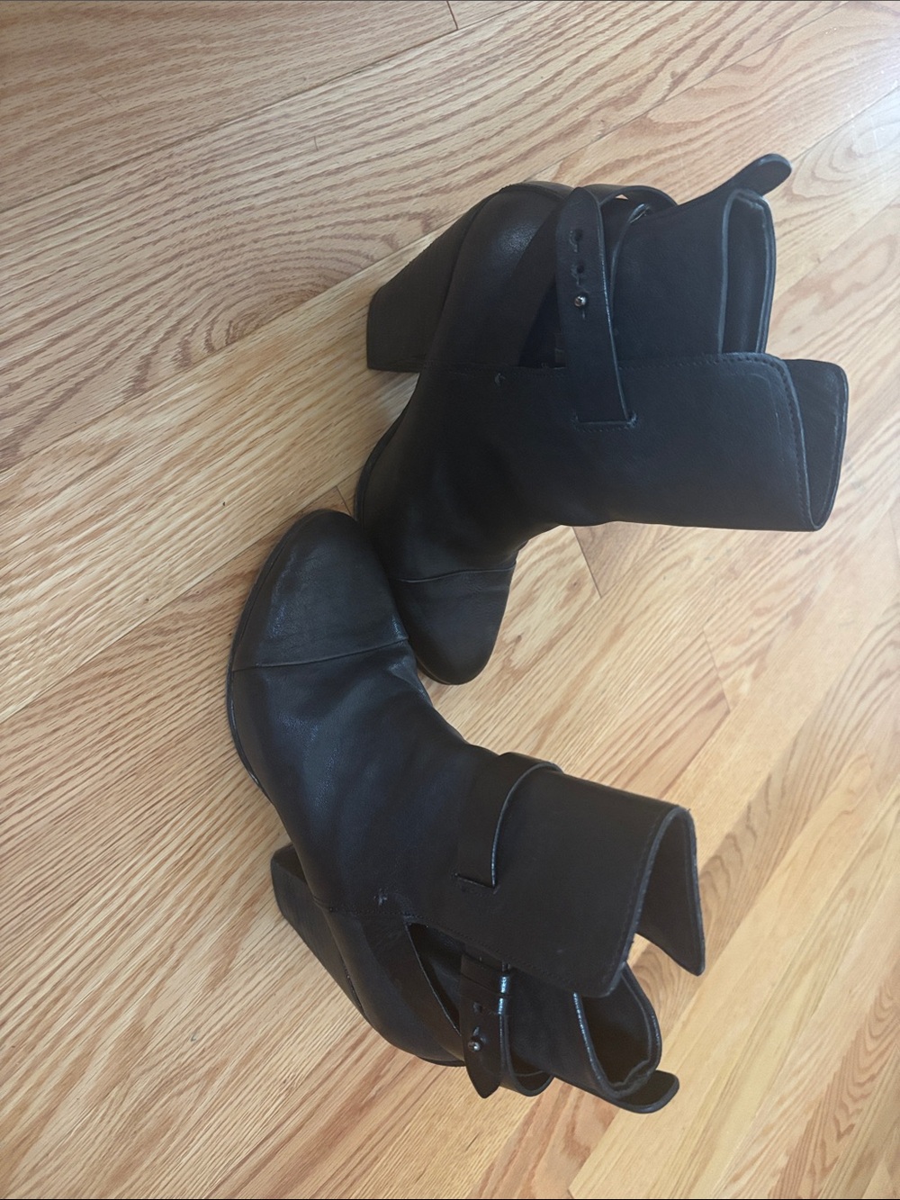 rag & bone Black Leather Ankle Booties with Block Heel